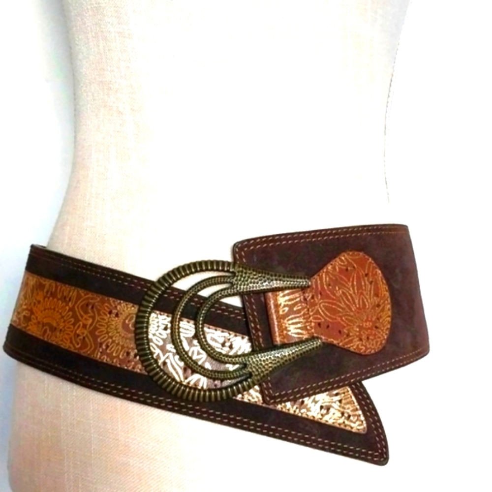Chunky BELT by Chicos Brown Leather Suede Renaissance